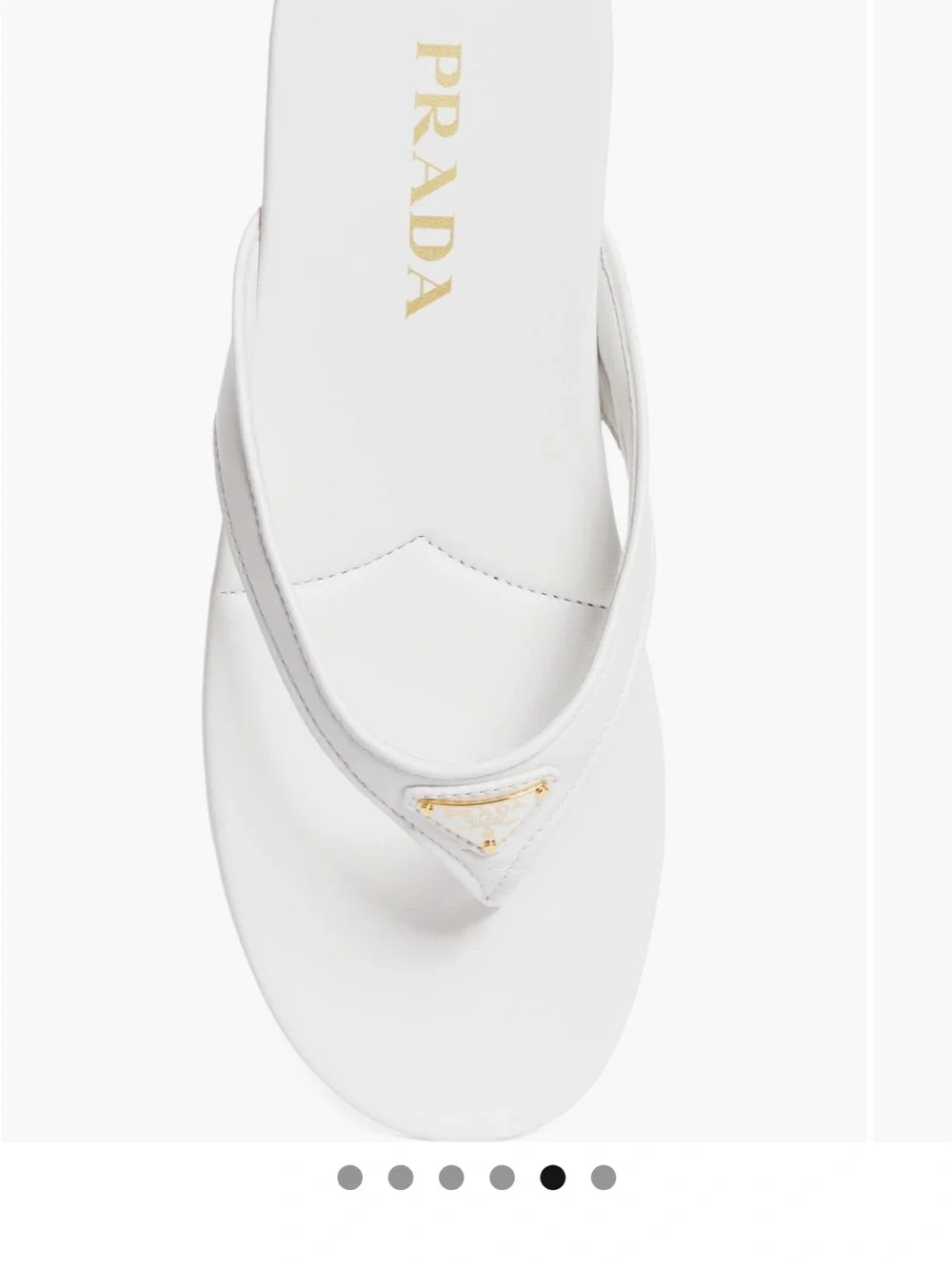 Prada designer white Leather Thong Sandals with Gold Triangle Logo